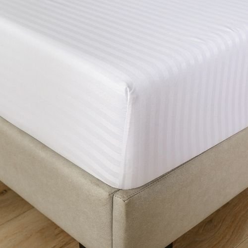 Premium King Size 6 Pieces Bedding Set without filler, Solid White Color, Satin Stripe Design - BusDeals