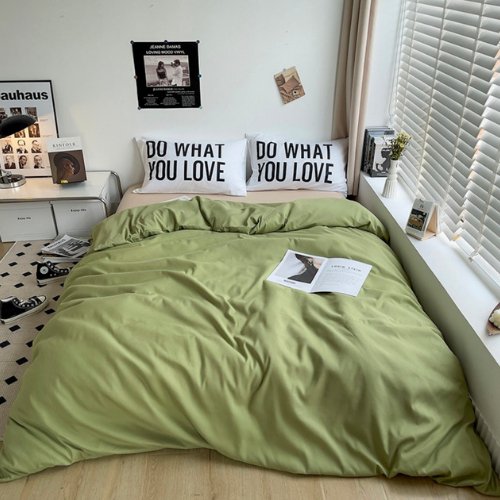 Premium King size 6 pieces Constructor Design with 2 Print Pillow Covers, Plain Olive and light Yellow color. - BusDeals