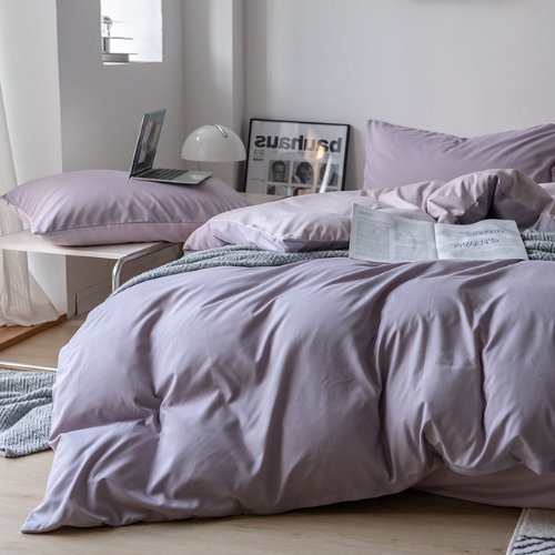 Premium King Size 6 Pieces Korean Reversible Bedding Set, Plain Purple and Light Purple Color. - BusDeals