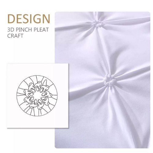 Premium King Size 6 Pieces Pinch Pleat Plain Pearl White, Bedding Set - BusDeals