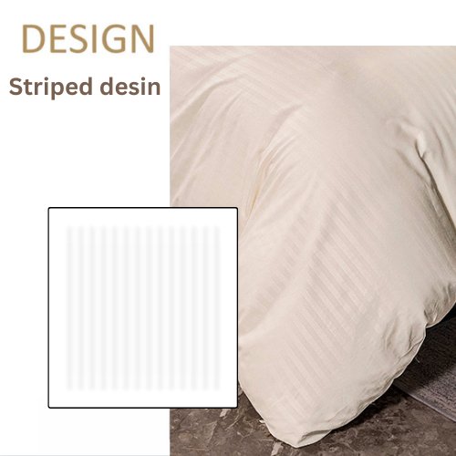 Premium King Size 6 Pieces Plain cream striped design, bedding set - BusDeals