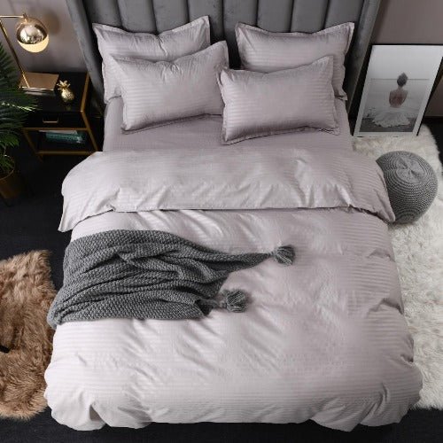 Premium King Size 6 Pieces Plain Gray striped design, bedding set without filler - BusDeals