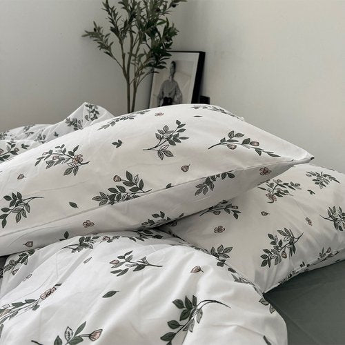 Premium King size 6 Pieces Retro Style with Grey Blue Color Bedsheet Postoral Printed Bedding Set without filler. - BusDeals