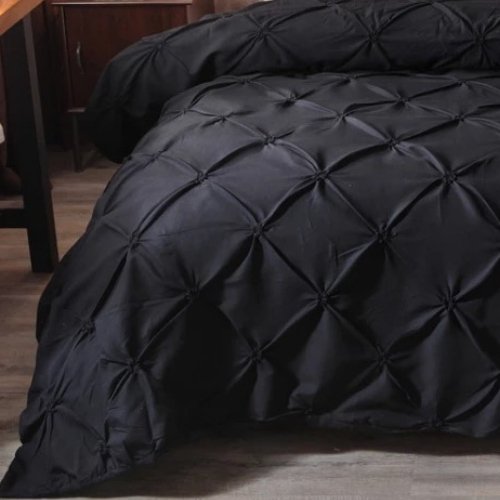 Premium King size 6 pieces Without filler, Pinch pleat plain black color, Bedding Set - BusDeals
