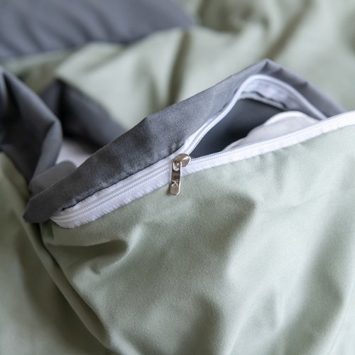 Premium King Size Korean Reversible Bedding Set, Plain Light Green and Grey Color. - BusDeals