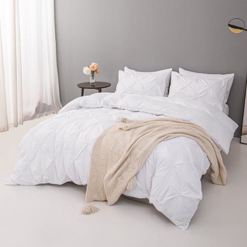 Premium King Size Pinch Pleat Flower Embroidery of Decorating Fabric, Snow White Color. - BusDeals