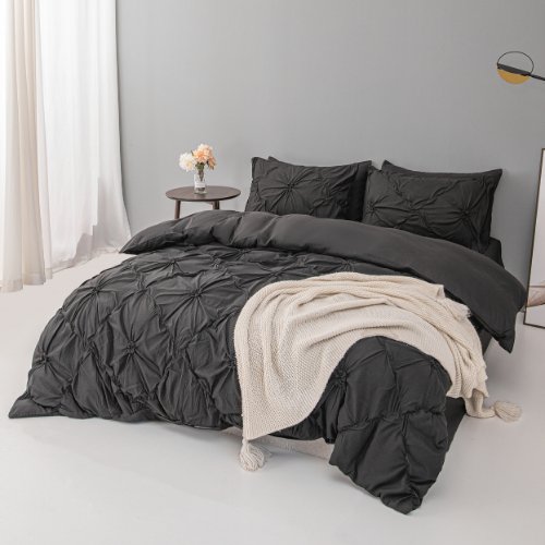 Premium King Size Pinch Pleat Rouse Embroidery of Decorating Fabric, Classic Black color - BusDeals
