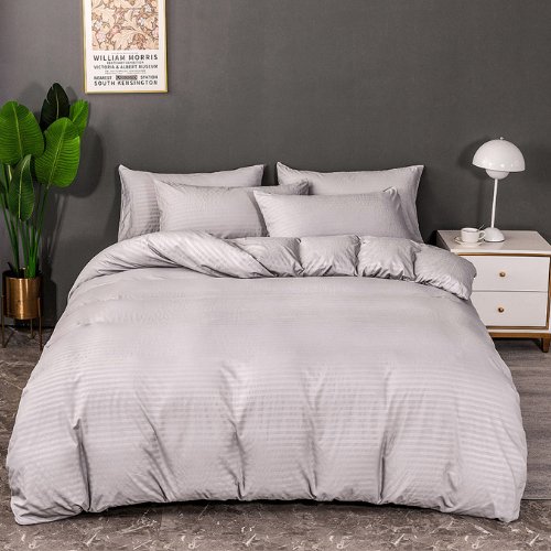 Premium King size Plain grey striped design, bedding set of 6 pieces without filler - BusDeals