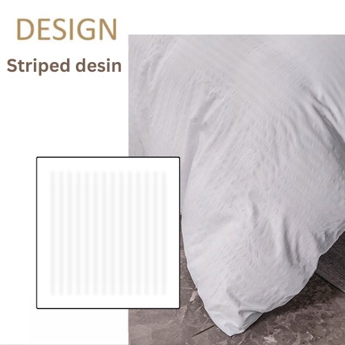 Premium King size Plain white striped design, bedding set of 6 pieces without filler - BusDeals