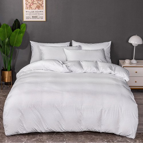 Premium King size Plain white striped design, bedding set of 6 pieces without filler - BusDeals