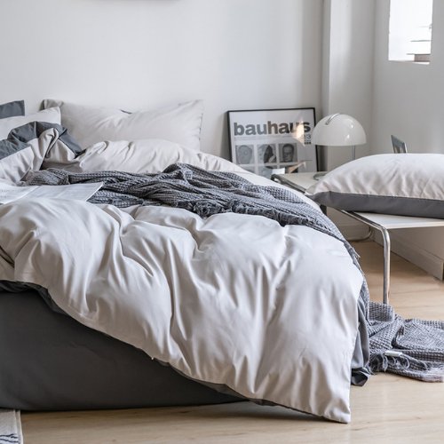 Korean Single size Reversible Constructor Plain Dark Grey Bedsheet and Plain Grey Duvet Cover without filler. - BusDeals