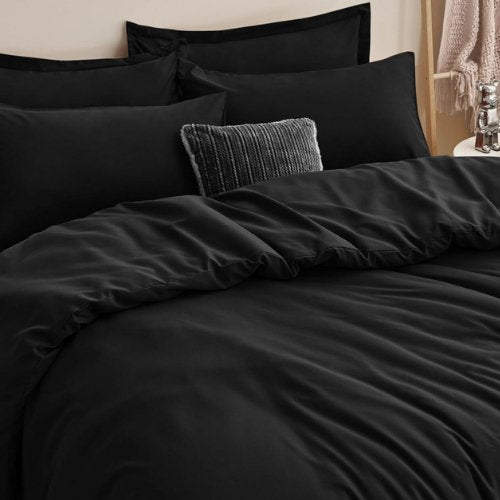 Premium Queen/Double size 6 pieces Bedding Set without filler, Plain Black Color - BusDeals