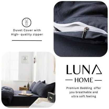 Premium Single size 4 pieces Bedding Set without filler, Plain Black Color - BusDeals