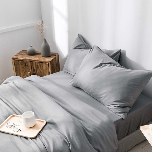 Premium Single Size 4 pieces Bedding Set without filler, Plain Dark Grey Color - BusDeals