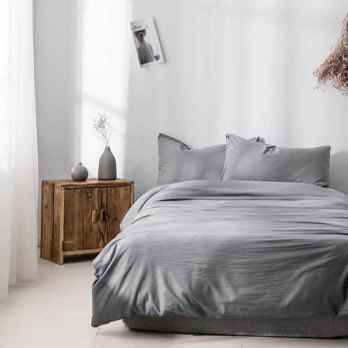 Premium Single Size 4 pieces Bedding Set without filler, Plain Dark Grey Color - BusDeals