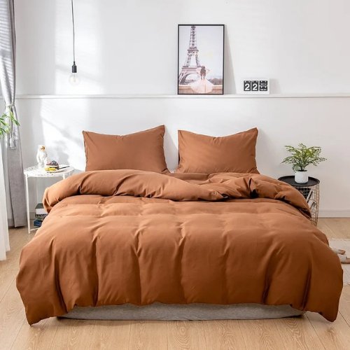 Premium Single size 4 pieces Bedding Set without filler, Plain Golden Brown Color - BusDeals