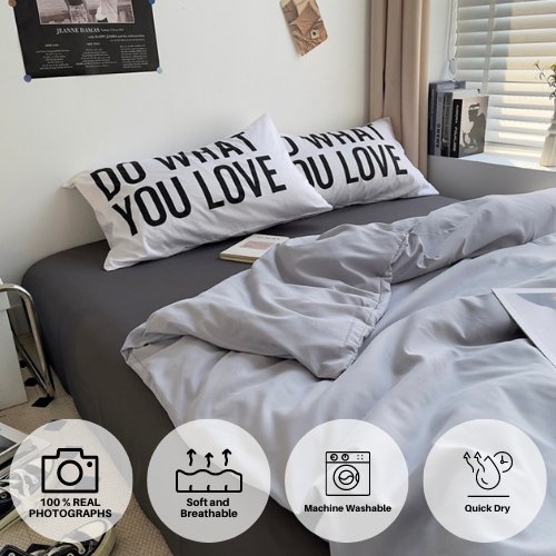 Premium Single Size 4 Pieces Constructor Design with 2 Print Pillow Covers, Plain Grey and Light Grey color. - BusDeals