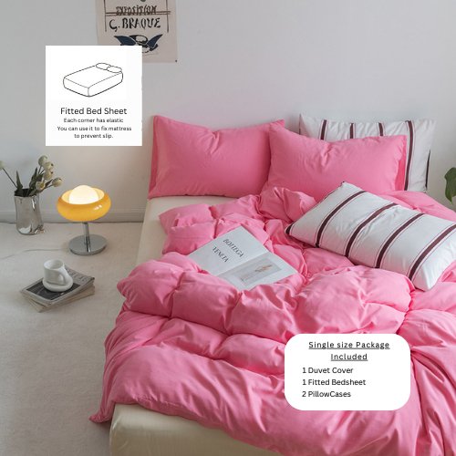 Premium Single Size 4 Pieces Soft Fashion Tricolor Design Pink and Vanilla Color. - BusDeals