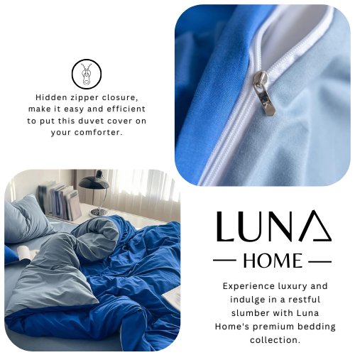 Premium Single Size Korean Reversible Bedding Set, Plain Grey and Blue Color. - BusDeals
