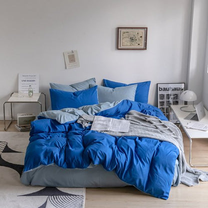 Premium Single Size Korean Reversible Bedding Set, Plain Grey and Blue Color. - BusDeals