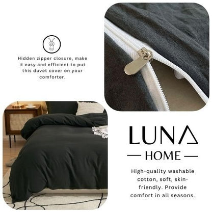 Queen size 6 Pieces Bedding set, Washable Cotton Black Color - BusDeals