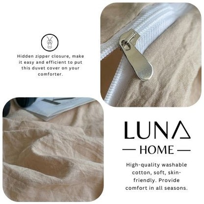 Queen Size 6 Pieces Bedding set, Washable Cotton Dark Beige Color. - BusDeals