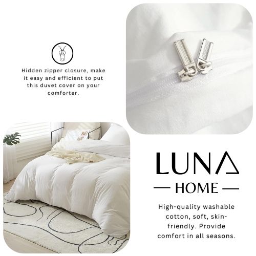 Queen size 6 pieces Bedding Set, Washable Cotton Plain Snow White Color Design. - BusDeals