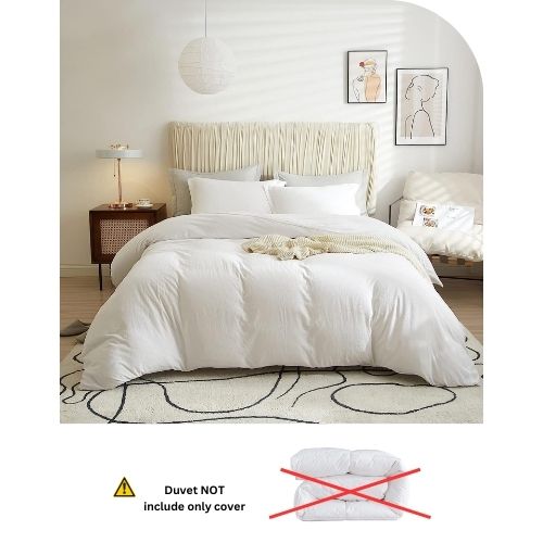 Queen size 6 pieces Bedding Set, Washable Cotton Plain Snow White Color Design. - BusDeals