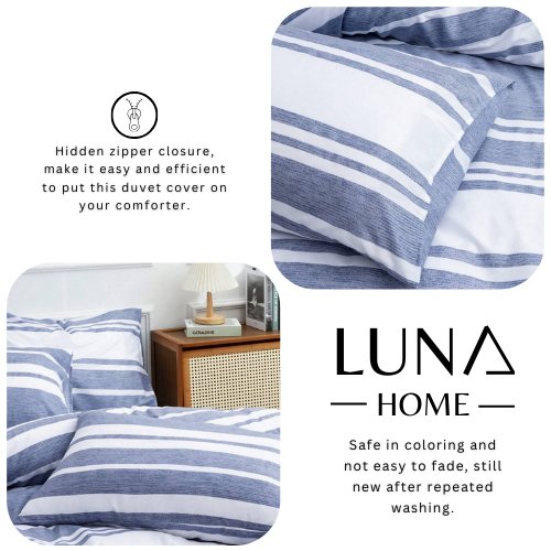 Queen size 6 pieces, Blue Stripe Design Duvet cover set. - BusDeals