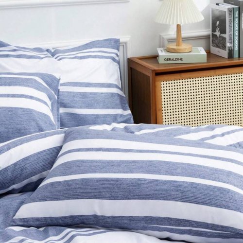 Queen size 6 pieces, Blue Stripe Design Duvet cover set. - BusDeals