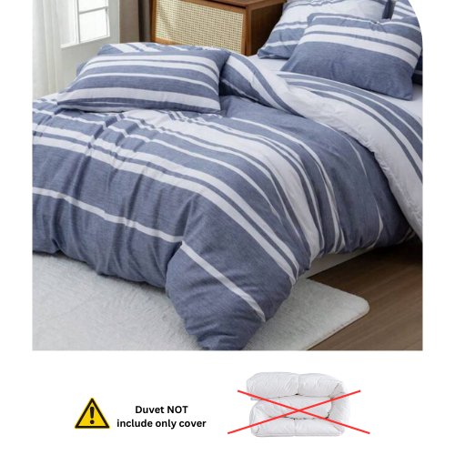 Queen size 6 pieces, Blue Stripe Design Duvet cover set. - BusDeals