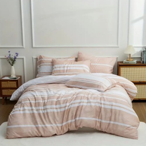 Queen size 6 pieces, Coral Stripe Design Duvet cover set. - BusDeals