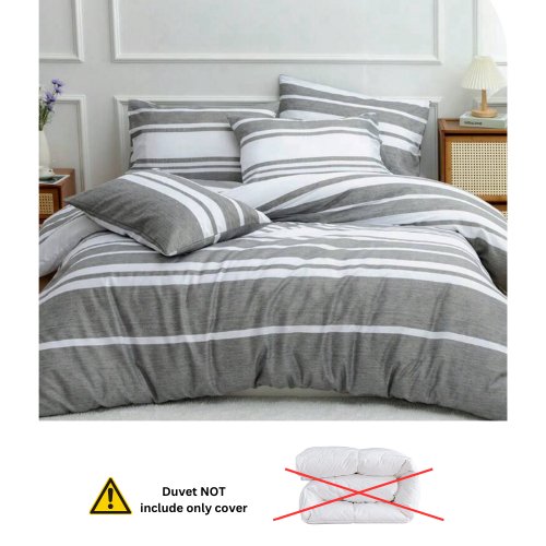 Queen size 6 pieces, Gray Stripe Design Bedding set. - BusDeals