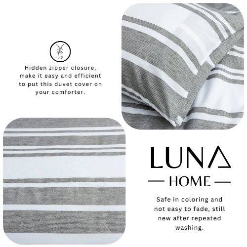 Queen size 6 pieces, Gray Stripe Design Bedding set. - BusDeals