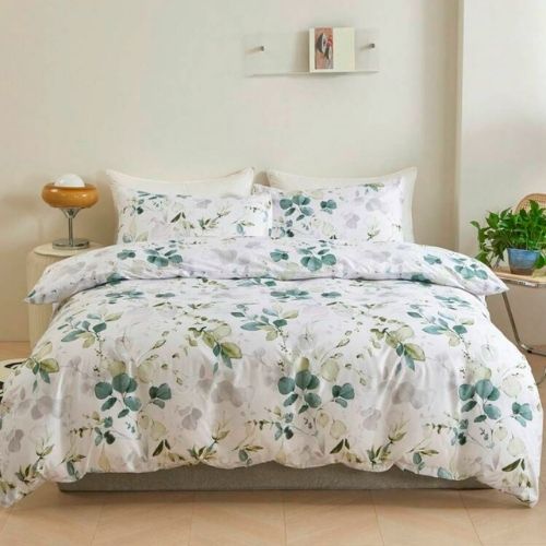 Queen size 6 pieces, Green Leaves Design Bedding set. - BusDeals