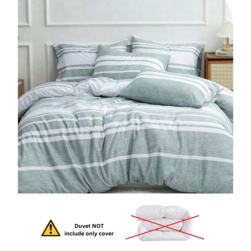 Queen size 6 pieces, Green Stripe Design Duvet cover set. - BusDeals