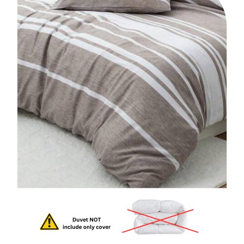 Queen size 6 pieces, Light Brown Stripe Design Bedding set. - BusDeals