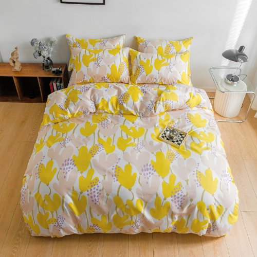 Queen/Double size 6 Pieces, Art Design Orange and Besque Flowers Bedding set without filler. - BusDeals
