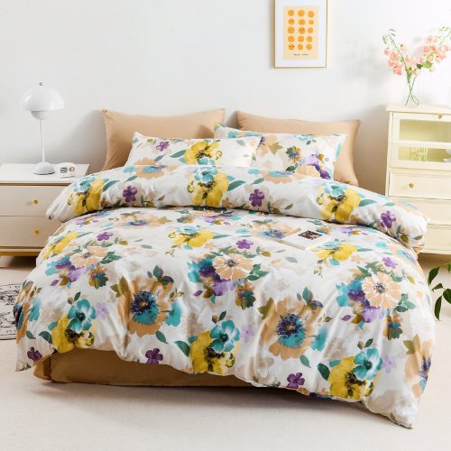 Queen/Double size 6 pieces Bedding Set without filler , Chic Floral Design - BusDeals