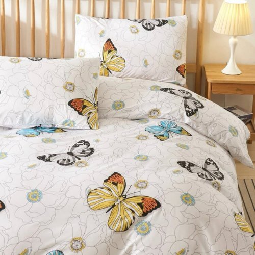 Queen/Double size 6 pieces Bedding Set without filler , Floral with Monarch Butterfly Design - BusDeals