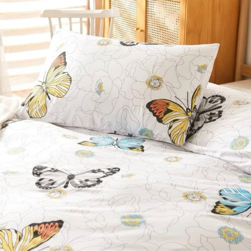 Queen/Double size 6 pieces Bedding Set without filler , Floral with Monarch Butterfly Design - BusDeals