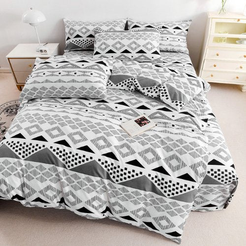 Queen/Double size 6 pieces Bedding Set without filler , Gray Color Geometric Design - BusDeals