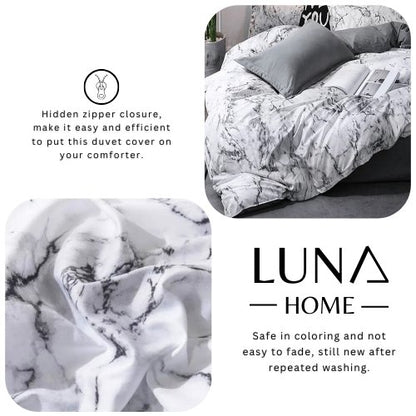 Queen/Double size 6 pieces Bedding Set without filler, Marble Design Grey Color - BusDeals