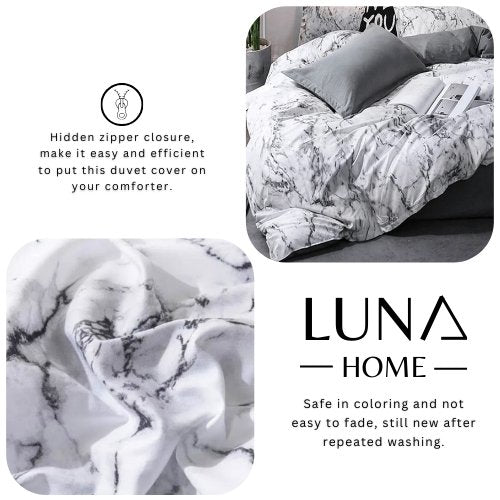 Queen/Double size 6 pieces Bedding Set without filler, Marble Design Grey Color - BusDeals