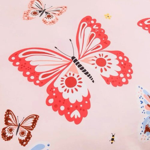 Queen/Double size 6 pieces Bedding Set without filler, Pink Color Butterfly Design - BusDeals