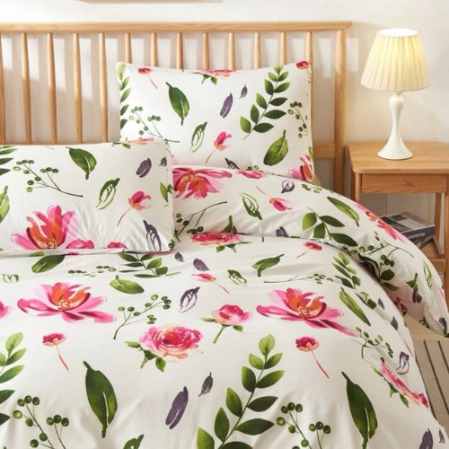 Queen/Double size 6 pieces Bedding Set without filler , Pink Floral design - BusDeals