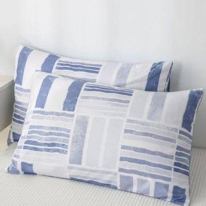 Queen/Double Size 6 Pieces Bedding Set without filler, Reversible Blue Geometric Design - BusDeals