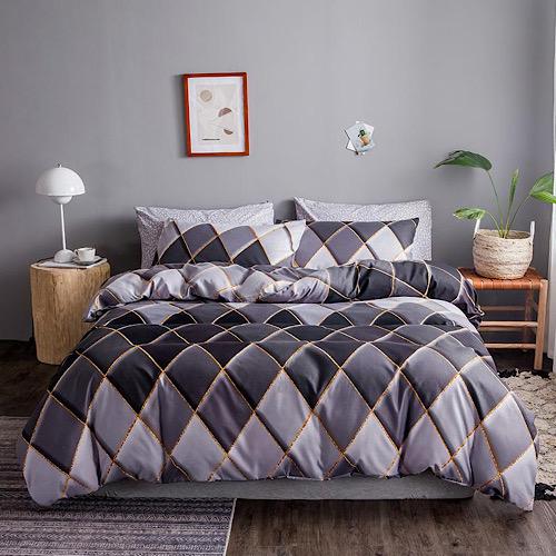 Queen/Double size 6 pieces Bedding Set without filler ,Rhombs Design - BusDeals