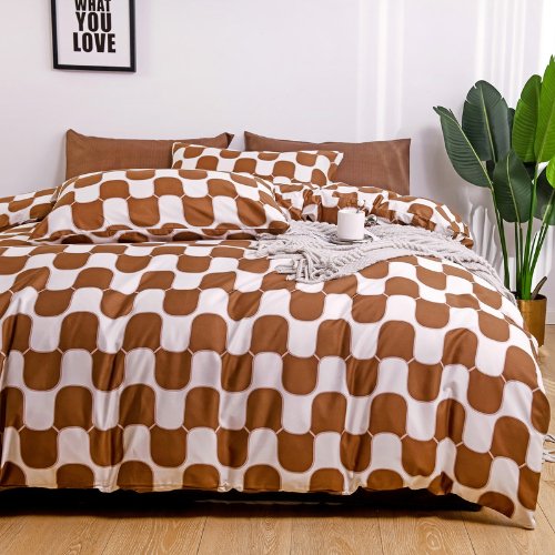 Queen/Double size 6 pieces Bedding Set without filler, Wave Design Brown Color - BusDeals