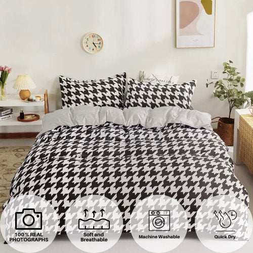 Queen/Double size 6 Pieces Bedding set Without Filter, Geometric Design Black and White Color - BusDeals
